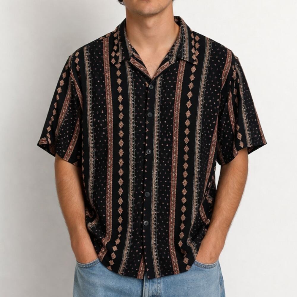 Vatpave Button-Up Shirt Men's Size XXXL Short Sleeve Earthy Boho Casual Indie